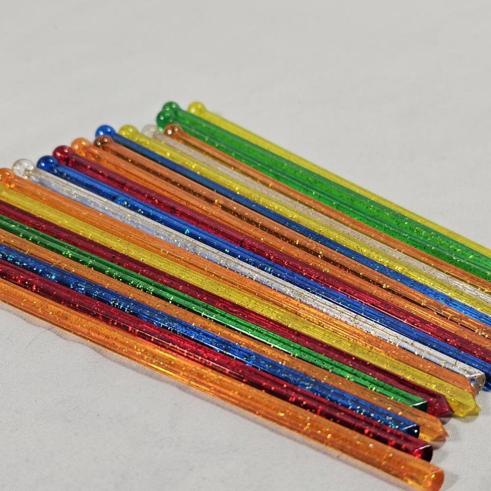 Vintage Swizzle Sticks Set Of 20 Plastic Glitter MCM Barware Multi Color - Picture 6 of 6